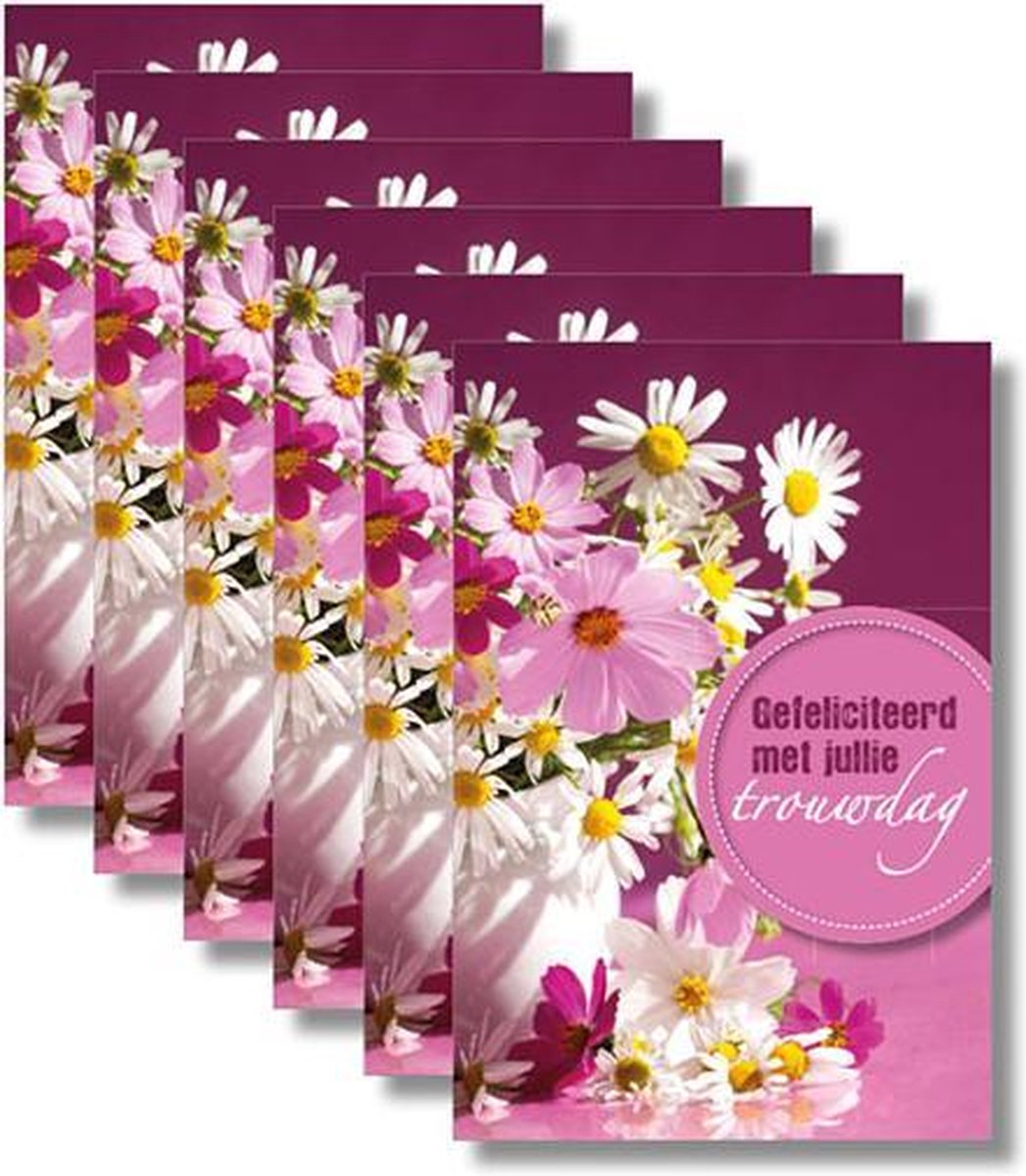 6x dubbele wenskaart met envelop - Huwelijk - 11,5 x 17 cm