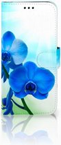 Geschikt voor Samsung Galaxy J5 2017 Wallet Book Case Hoesje Design Orchidee Blauw