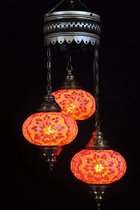 Oosterse lamp oranje 3 bollen mozaiek kroonluchter