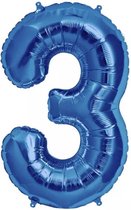 Folie Ballon Cijfer 3 Blauw 100cm - leeg