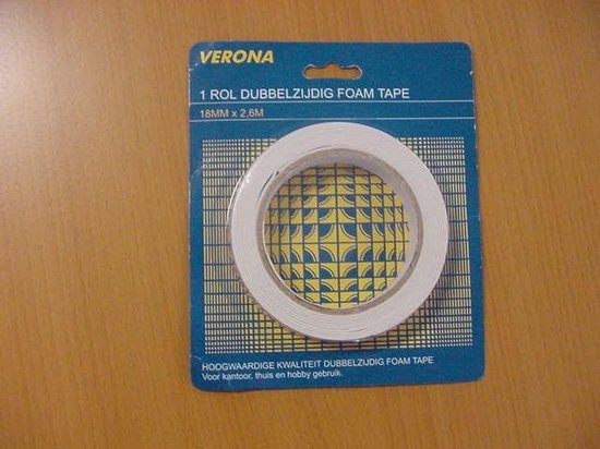 Foam tape - 2,6m x 18mm - afplaktape - plakband
