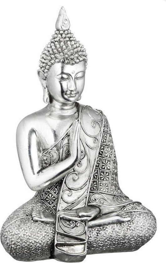 pit natuurlijk zadel Boeddha beeldje zilver - mediterende Boeddha 17,5 cm | bol.com