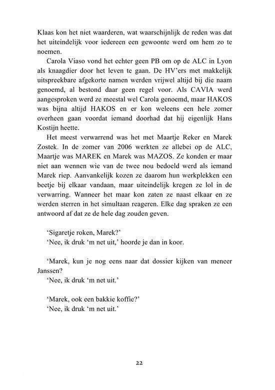Pagina met tekst over Carola Viaso, ALC in Lyon en het gebruik van afkortingen. Een gesprek tussen twee personen is afgebeeld.