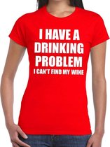 Drinking problem wine tekst t-shirt rood dames M
