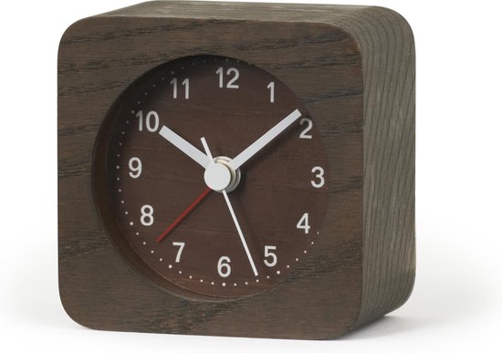 Lemnos Rest Square design wekker | Moderne klok met minimalistisch ontwerp | Eigenschappen: Bruin, 7,0cm, 2 jaar garantie, Hout, Stil uurwerk