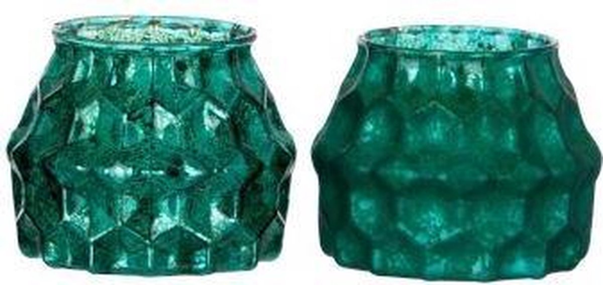 J-Line Theelichthouder Abstract Glas Groen 8X6Cm Ass2