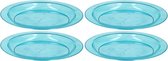 4x Blauw plastic borden/bordjes 20 cm - Kunststof servies  - Koken en tafelen - Camping servies - Ontbijtbordje kinderen