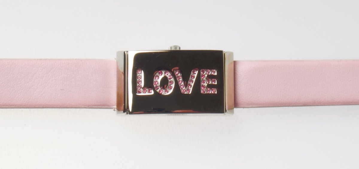Jacques Farel Teens Horloge - Love – Meisjes – Roze/Zilver