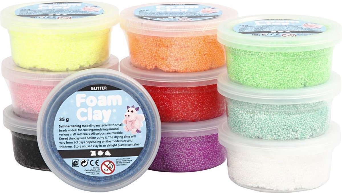 Foam Clay®, Glitter, Diverse Kleuren, 35 gr, 10 Doosje - Foam Clay