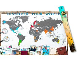 Kras Wereldkaart Deluxe XL - Scrape Map Scratch Off - 91,5 x 61 centimeter - Geschikt voor standaard formaat wissellijst