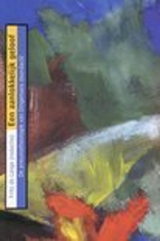 Boekcover: Een aanlokkelijk geloof. Een abstracte schildering met rode en gele bloemen op een blauwe achtergrond.