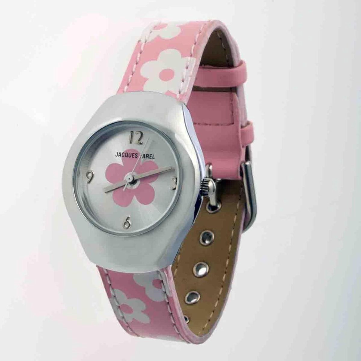 Jacques Farel Teens Horloge Bloem – Meisjes – Roze/Wit