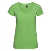 Basic V-hals t-shirt vintage washed lime voor dames - Dameskleding t-shirt groen M (38/50)