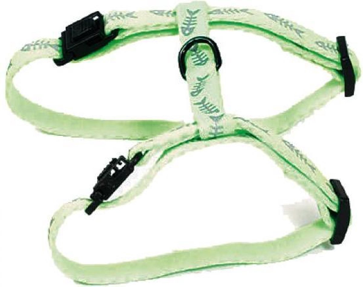 Tuig voor kat fluo fish nylon groen 10 mmx25-35 cm