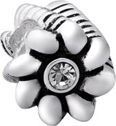 Quiges - 925 - Zilveren - Bedels -Sterling zilver - Beads - Bloem met Zirkonia Kraal Charm - Geschikt – voor - alle bekende merken - Armband Z319