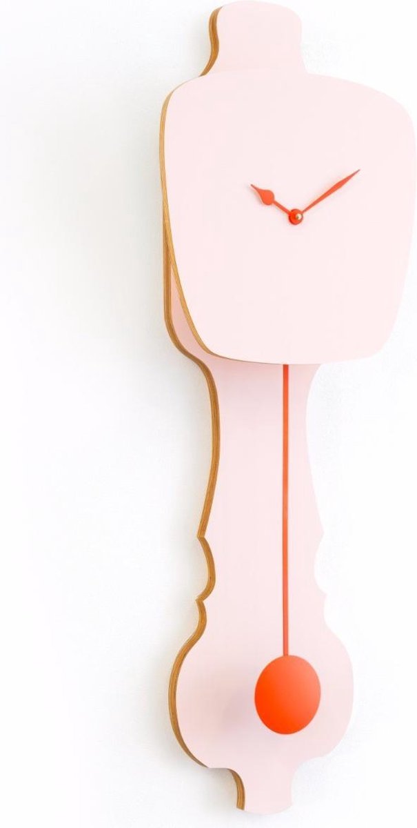 KLOQ - Wandklok met Pendule - Batterijen Inbegrepen - Wanddecoratie - Quartz Beweging - Niet-Tikkend Batterij Aangedreven - Perzik Pastel en Neon Oranje - Klein