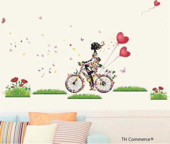 Sticker Mural Enfant Fille avec Fleurs