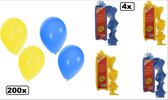 200x Ballonnen en 4x Crepe guirlande  24m blauw/geel