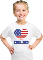 Amerika/ USA hart vlag t-shirt wit jongens en meisjes 122/128