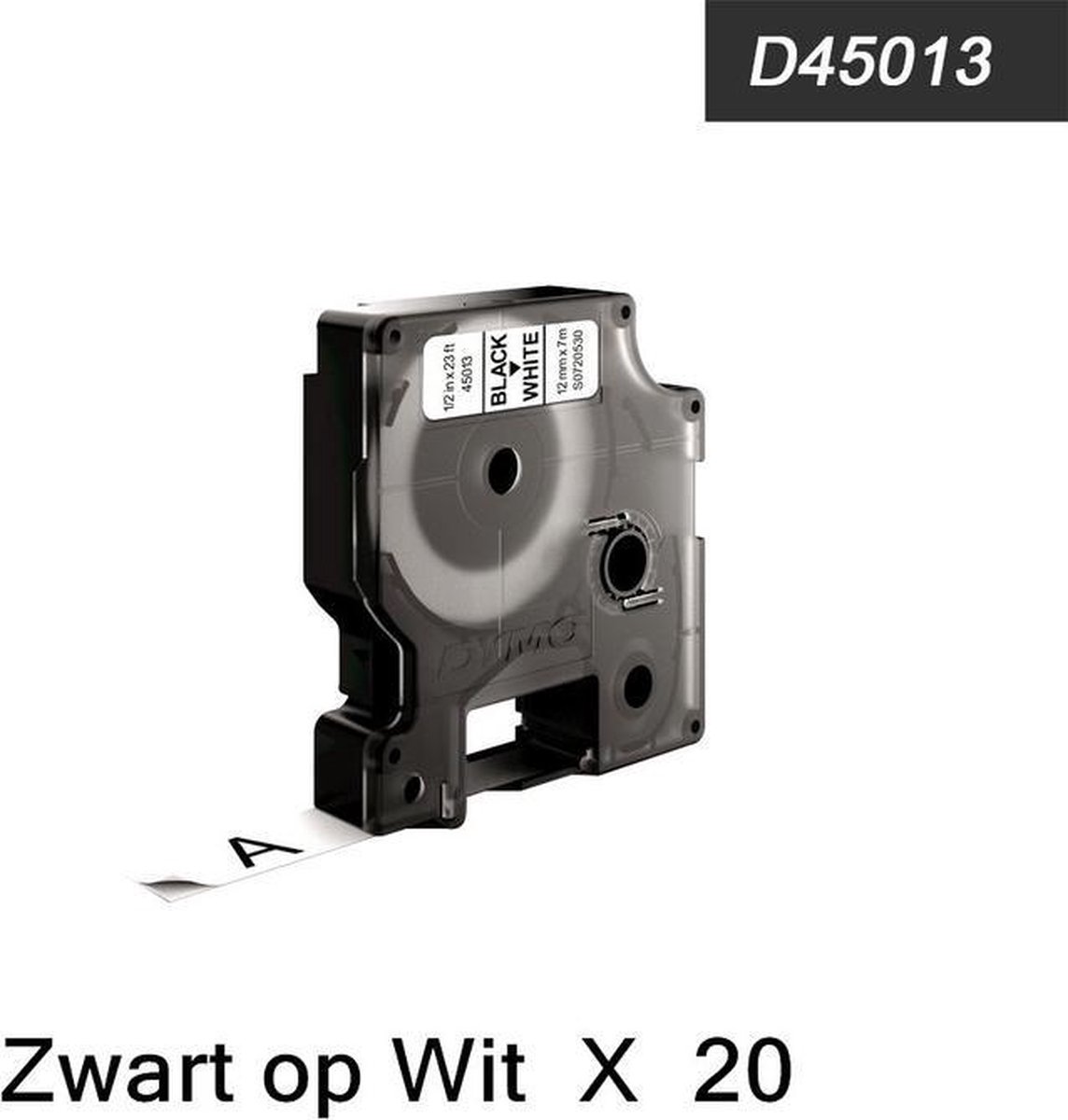 20 x compatible labels 45013 Zwart op Wit Standaard Label Tapes Compatible voor Dymo LabelManager 100 110 120P 150 160 PC2 200 210D 220P 260 260P 280 300 350 350D 360D 400 420P 450 / 12mm x 7m - Merkloos