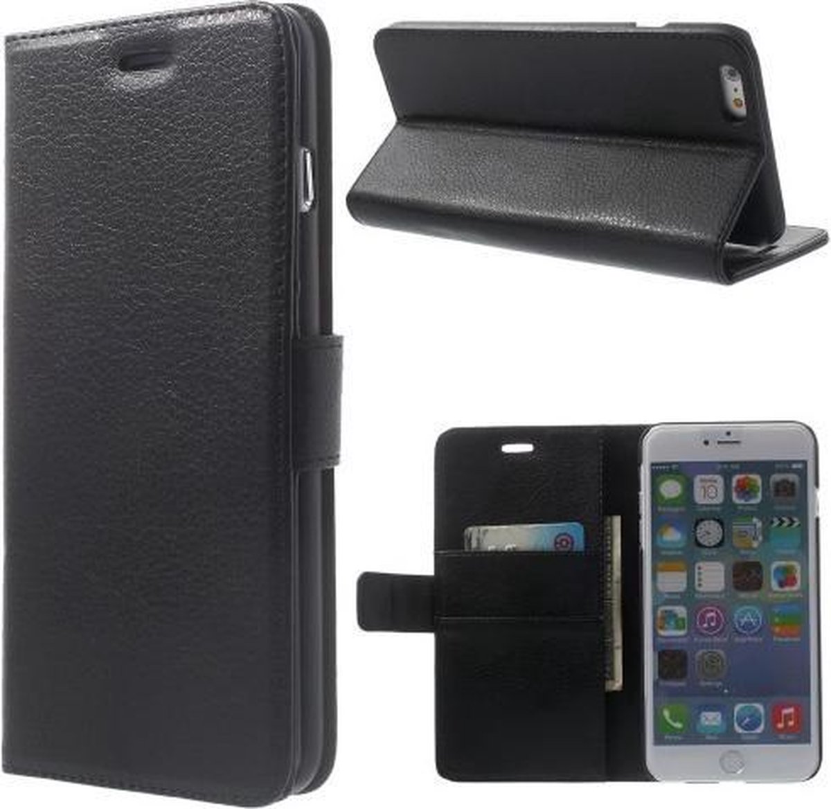 Litchi cover wallet case hoesje Geschikt voor: geschikt voor iPhone 5 5S SE zwart
