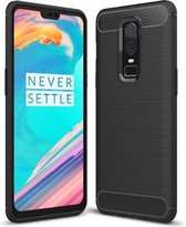 Silicone gel zwart hoesje OnePlus 6 met glas screenprotector