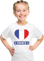 Frankrijk hart vlag t-shirt wit jongens en meisjes XS (110-116)