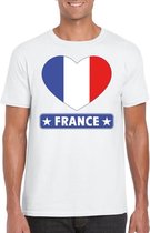 Frankrijk hart vlag t-shirt wit heren 2XL