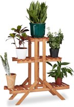 Relaxdays plantenrek met 3 etages - plantentrap hout - bloemenrek - planten etagere - honing Brown