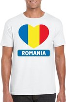 Roemenie hart vlag t-shirt wit heren XXL