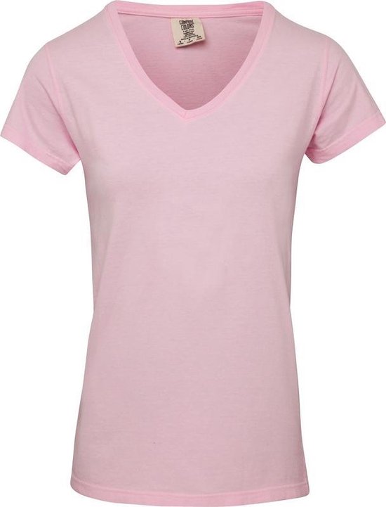 Basic V-hals t-shirt comfort colors licht roze voor dames maat S
