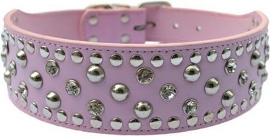 maximaal Destructief Scheermes Honden halsband roze met luxe strass stenen en studs 56 cm | bol.com