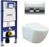 Geberit UP 100 toiletset - Inbouw WC Wandcloset - Creavit Mat Wit Geberit Delta-50 Glans Chroom