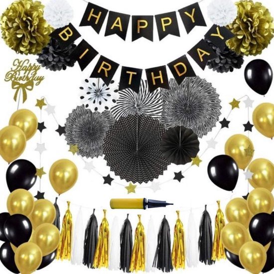 Nieuw bol.com | Verjaardag versiering met ballonpomp - zwart en goud BA-31