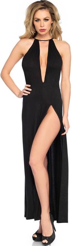 Zara lange maxi jurk met diepe V-hals en split zwart - L - Leg Avenue |  bol.com