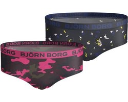 Bjorn Borg Hipster BB Camo & BB  Paper Flower - Ondergoed - Meisjes - 2 Pack - Donker Blauw/Zwart/Roze - Maat 134
