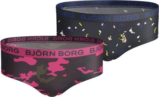 Bjorn Borg Hipster BB Camo & BB  Paper Flower - Ondergoed - Meisjes - 2 Pack - Donker Blauw/Zwart/Roze - Maat 134