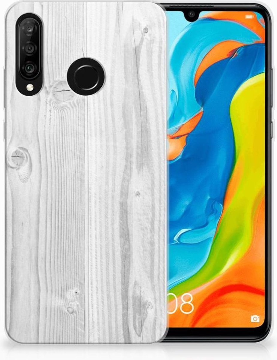 Huawei P30 Lite Bumper Hoesje White Wood