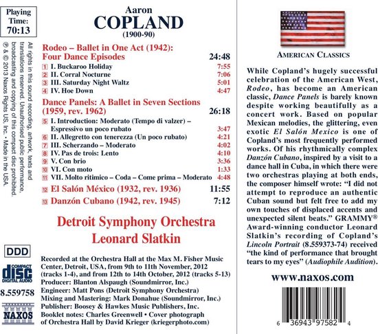 Detroit Symphony Orchestra, Leonard Slatkin - Copland: Rodeo/Four Dance ...
