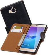 Zakelijke Book Case Telefoonhoesje Geschikt voor de Huawei Y5 / Y6 2017 - Portemonnee Hoesje - Pasjeshouder Wallet Case - Zwart