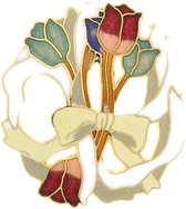 Behave® Dames Broche rond tulpen bloemen wit - emaille sierspeld -  sjaalspeld  4,5 cm
