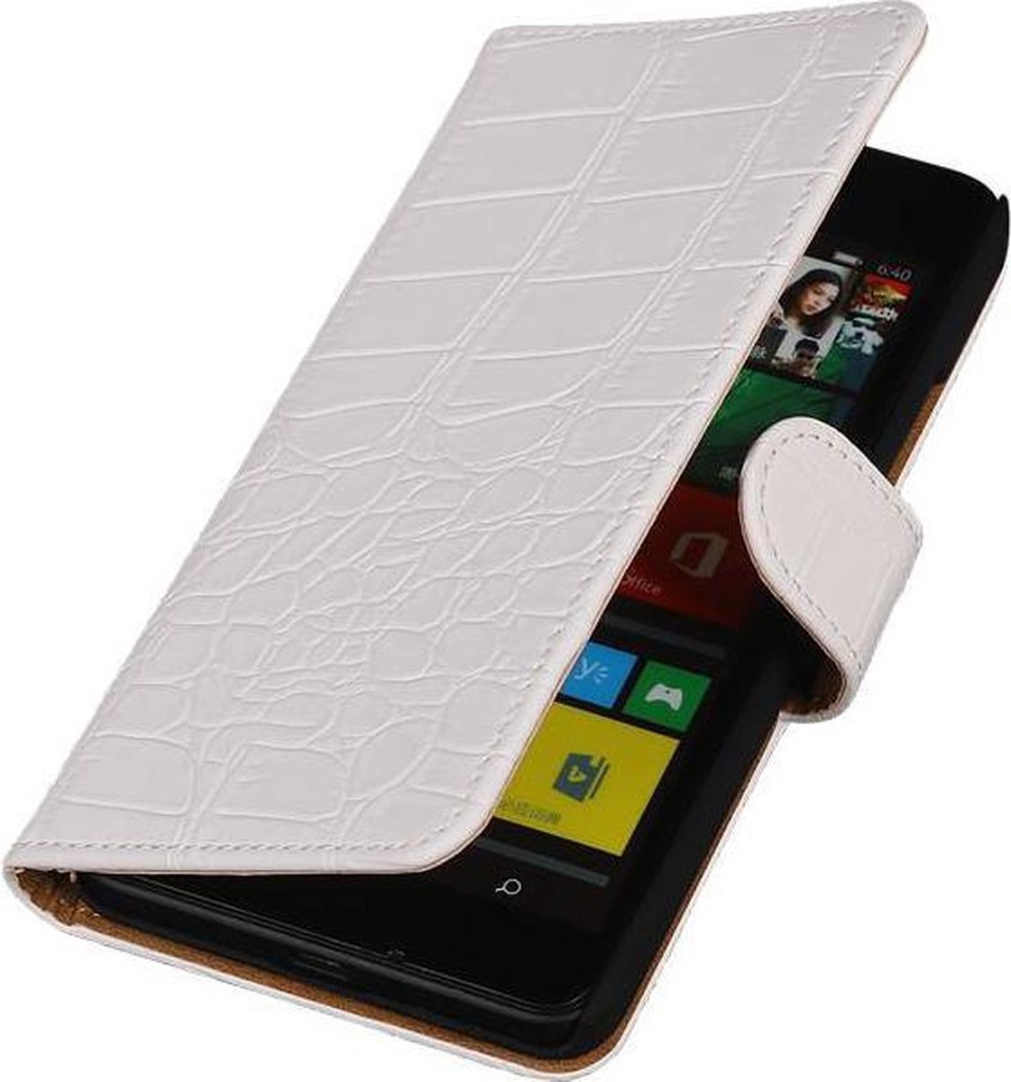 Nokia Lumia 625 Hoesje - Wit Krokodil - Book Case Wallet Cover Hoes