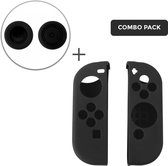 Nintendo Switch Luxe Siliconen Beschermhoes + Thumb Grips voor Joy-Con Controller - Softcover Hoes / Case / Skin - Zwart