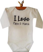 Baby Rompertje met tekst I love Papa en Mama | Lange mouw | wit | maat 50/56 aankondiging zwangerschap