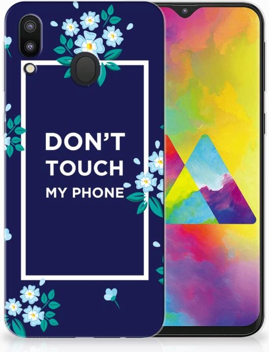 Housse en Cuir Etui de Protection pour Samsung Galaxy M20 (Power) Coque Téléphone Fleurs Bleues Dtmp