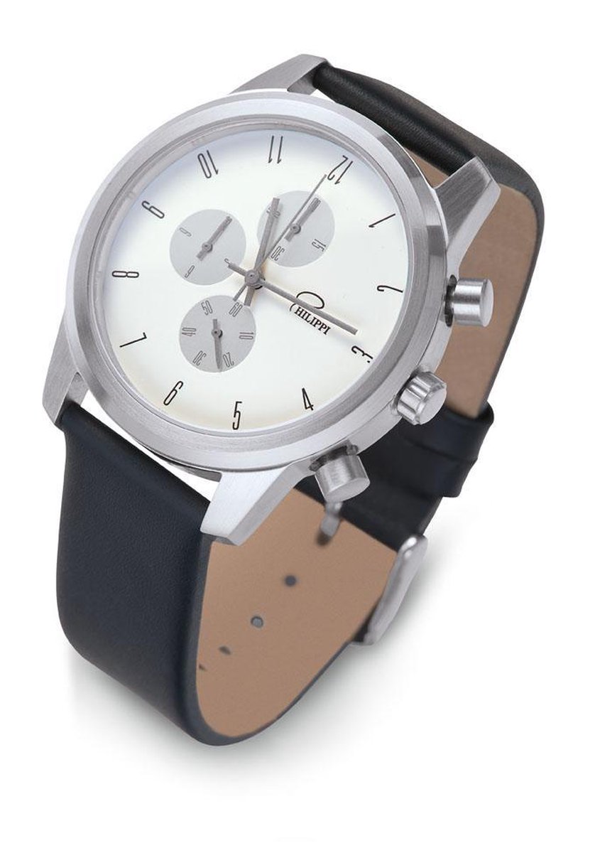 Philippi Design Horloge Heren - TEMPUS C1 Chronograaf - Ø 40mm - Leer - Zwart