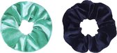 Jumalu scrunchie velvet haarwokkel haarelastiekjes - mint groen en navy blauw - 2 stuks