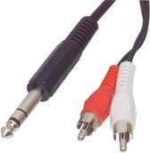 Audio / video kabel 6.35mm jack stereo steker - 2 tulp stekers 1,50 m