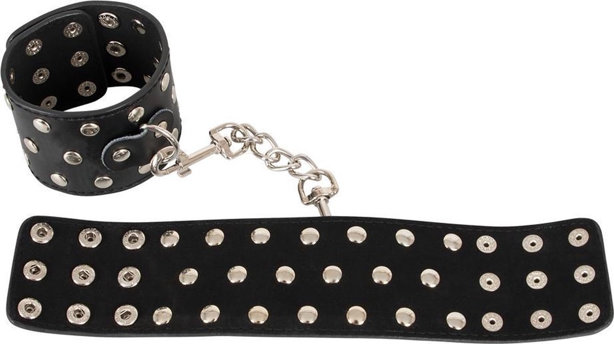 Goedkoopste Bad Kitty – Hand Boeien met Klinknagels en Schakelketting met Lederen Look - Zwart