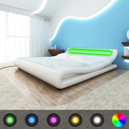bericht bekken Grijpen vidaXL Imitatieleren bed wit 180x200 cm met LED-licht | bol.com